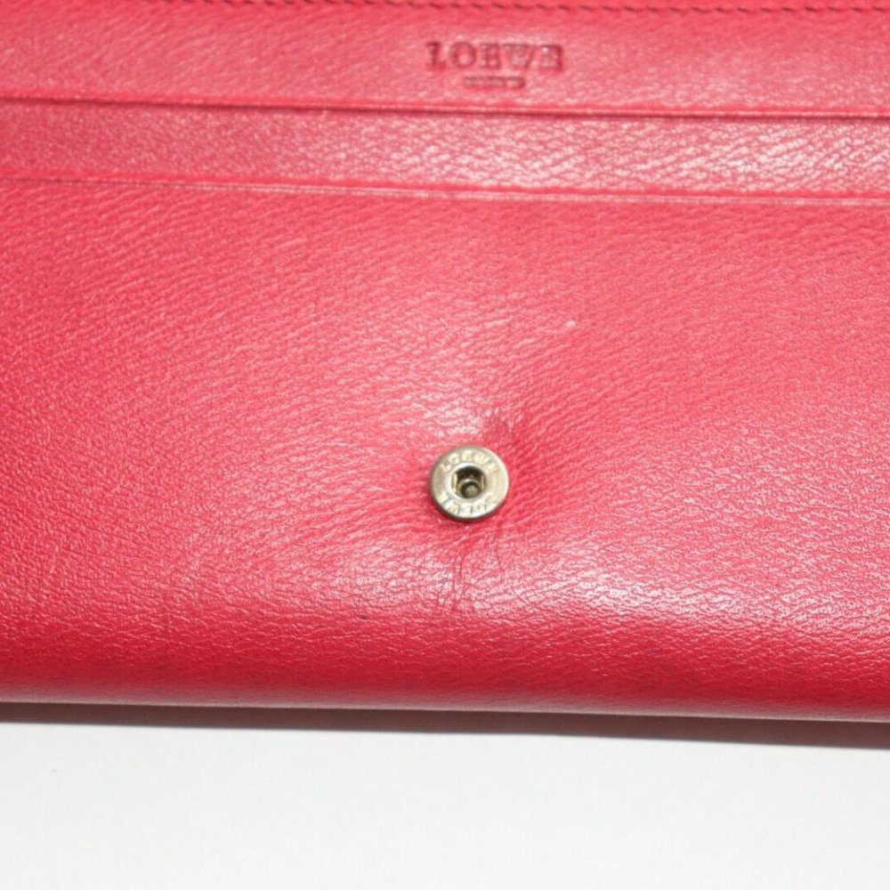 Loewe Women's Small Red Wallet Continental Card Holder Leather Snap Closure Bag - Picture 3 of 10